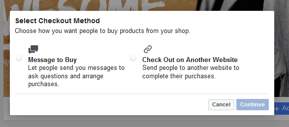 FB Store checkout method