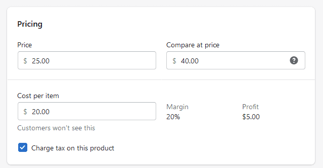 Shopify Product Pricing
