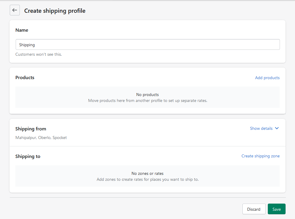 Shopify shipping profile