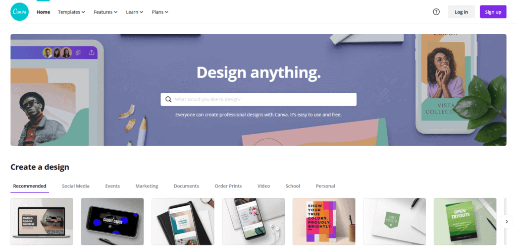 Canva  home page