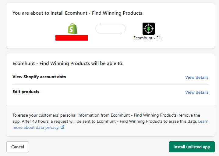 Install Ecomhunt Shopify app